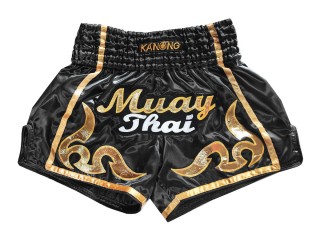Kanong Retro Thai Boxing Shorts : KNSRTO-232-Black