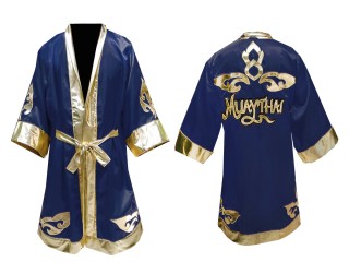 Kanong Custom Muay Thai Fight Robe : Navy Lai Thai