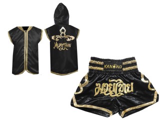 Custom Muay Thai Shorts and Boxing Hoodie : Black Lai Thai