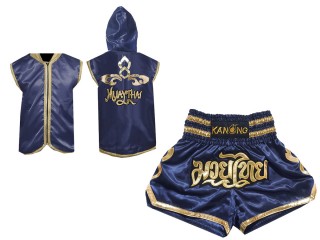 Custom Muay Thai Shorts and Boxing Hoodie : Navy Lai Thai