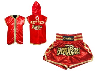 Custom Muay Thai Shorts and Boxing Hoodie : Red Lai Thai