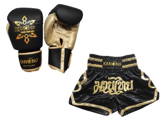 Kanong Muay Thai gloves and Custom Muay Thai shorts: Set-121-Black
