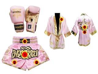Custom Boxing Robe + Custom Muay Thai Shorts + Muay Thai Gloves : Pink Lai Thai