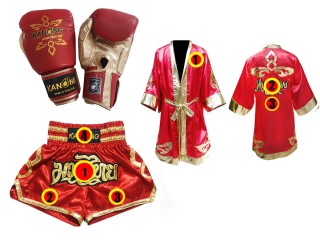 Custom Boxing Robe + Custom Muay Thai Shorts + Muay Thai Gloves : Red Lai Thai