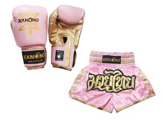 Kanong Muay Thai gloves and Custom Muay Thai shorts: Set-121-Pink