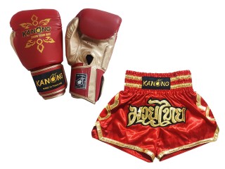 Kanong Muay Thai gloves and Custom Muay Thai shorts: Set-121-Red
