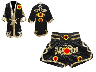 Custom Muay Thai Shorts and Boxing Robe : Black Lai Thai
