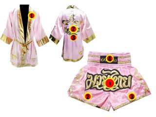 Custom Muay Thai Shorts and Boxing Robe : Pink Lai Thai