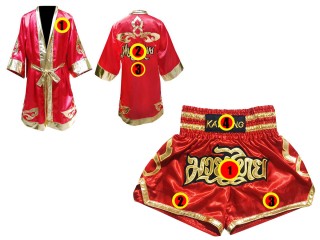 Custom Muay Thai Shorts and Boxing Robe : Red Lai Thai