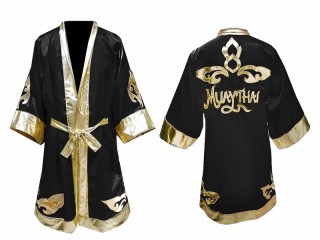 Kanong Custom Muay Thai Fight Robe : Black Lai Thai