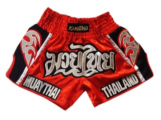 Kanong Kids Retro Thai Boxing Shorts : KNSRTO-207-Red