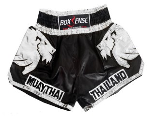 Boxsense Lion Muay Thai Shorts : BXS-303 Black-Silver
