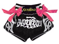 Kanong Muay Thai Kick boxing Shorts with ribbons : KNS-127-Black