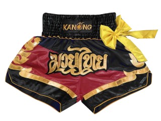 Kanong Muay Thai Kick boxing Shorts with bow : KNS-130-Black-Maroon
