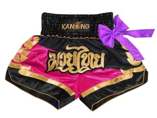 Kanong Muay Thai Kick boxing Shorts : KNS-130-Black-Pink
