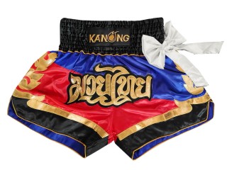 Kanong Muay Thai Kick boxing Shorts with bow : KNS-130-Blue-Red