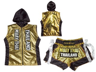 Custom Muay Thai Shorts and Boxing Hoodie : KNHODSET-004-Gold-Black
