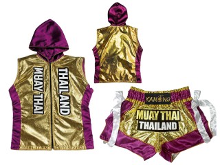 Custom Muay Thai Shorts and Boxing Hoodie : KNHODSET-004-Gold-Violet