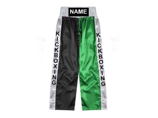 Custom kickboxing pants with name : KNPANTS-001-Black-Green
