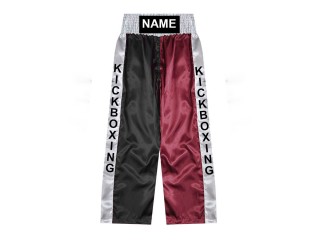 Custom kick boxing pants with name : KNPANTS-001-Black-Maroon