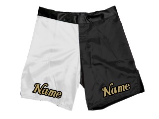 Custom MMA shorts : White-Black