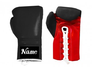 Custom Lace-up Kick Boxing Gloves : Black-Red