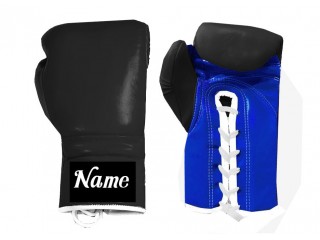 Personalize Lace-up Kick Boxing Gloves : Black-Blue
