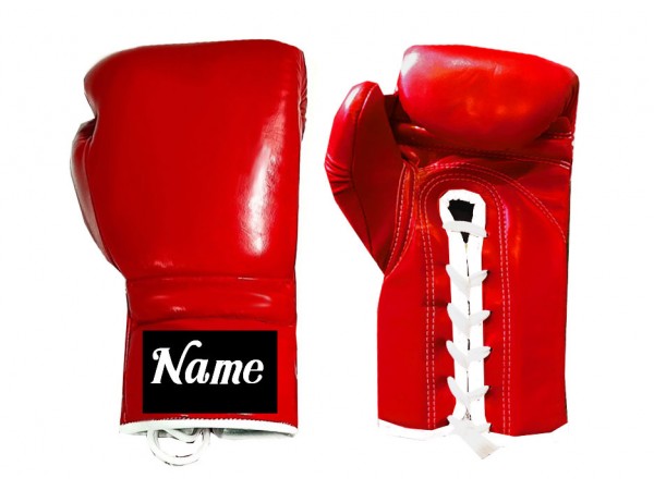Custom Lace up Boxing Gloves Red MuayThaiChoice