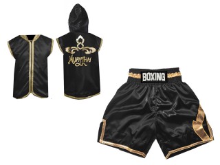 Custom Boxing set - Boxing Hoodie and Boxing Shorts : KNCUSET-008-Black-Gold