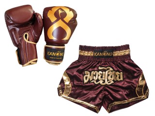  Leather Boxing gloves and Personalize Muay Thai shorts: Set-144-Gloves-Maroon