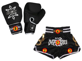 Kanong Genuine Leather Boxing gloves with name and Personalize Muay Thai shorts: Set-Gloves