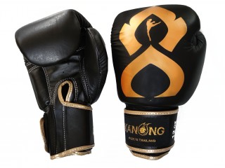 Kanong Genuine Leather Muay Thai Gloves "Thai Kick" : Black/Gold