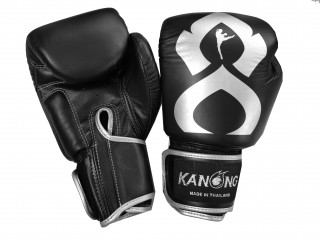 Kanong Genuine Leather Kick Boxing Gloves "Thai Kick" : Black/Silver