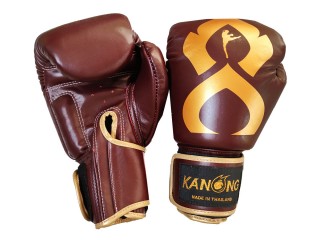 Kanong Genuine Leather Kickboxing Gloves "Thai Kick" : Maroon/Gold