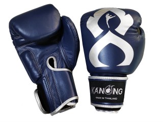 Kanong Genuine Leather Muaythai Gloves "Thai Kick" : Navy/Silver