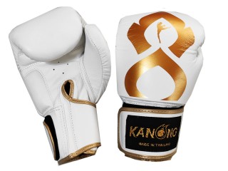 Kanong Genuine Leather Boxing Gloves "Thai Kick" : White/Gold