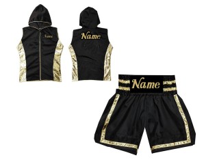 Custom Boxing set - Boxing Hoodie and Boxing Shorts : Black and Gold