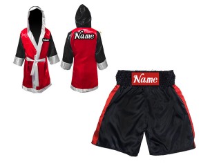 Custom Boxing set - Boxing Robe and Boxing Shorts : KNCUSET-104-Black-Red