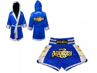 Custom Muay Thai Robe with hood and Kickboxing Shorts : Blue