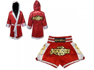 Custom Muay Thai Robe with hood and Kickboxing Shorts : Red