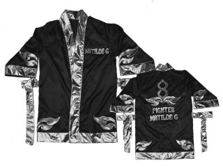 Kanong Customize Muay Thai Boxing Robe : KNFIRCUST-001 Black-Silver