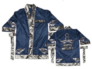 Kanong Customize Muay Thai Boxing Robe : KNFIRCUST-001 Navy-Silver