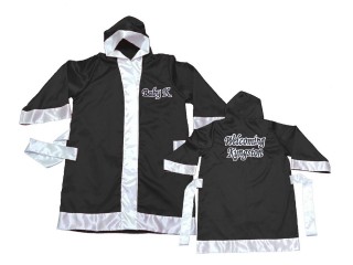 Kanong Customize Muay Thai Boxing Robe with hood : KNFIRCUST-002 Black