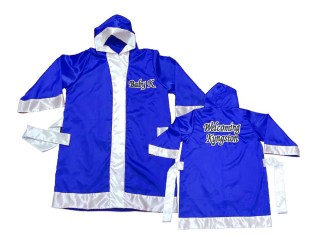 Kanong Customize Muay Thai Boxing Robe with hood : KNFIRCUST-002 Blue