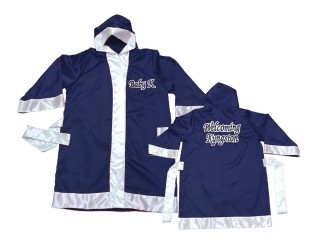 Kanong Customize Muay Thai Boxing Robe with hood : KNFIRCUST-002 Navy