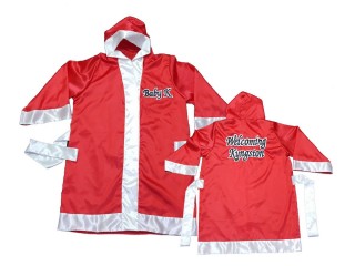 Kanong Customize Muay Thai Boxing Robe with hood : KNFIRCUST-002 Red