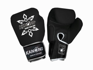 Kanong Genuine Leather Boxing Gloves : Thai Power Black/Silver