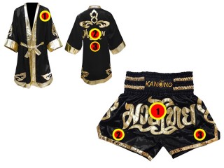 Custom Muay Thai Fight Robe + Muay Thai Shorts : Black Lai Thai