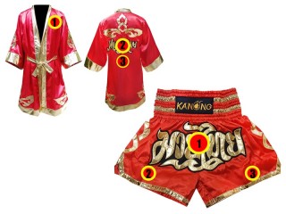 Custom Muay Thai Fight Robe + Muay Thai Shorts : Red Lai Thai