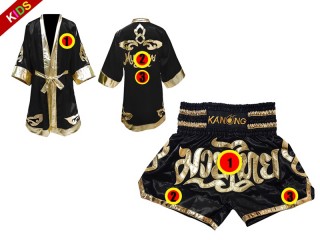 Custom Muay Thai Fight Robe + Muay Thai Shorts for Kids : Black Lai Thai